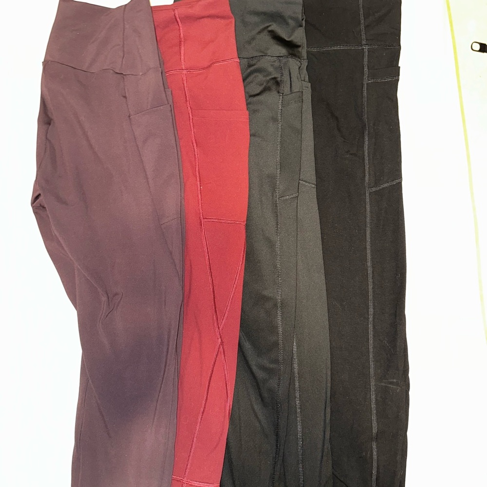 Set of Four Leggings in Black, Red, and Purple